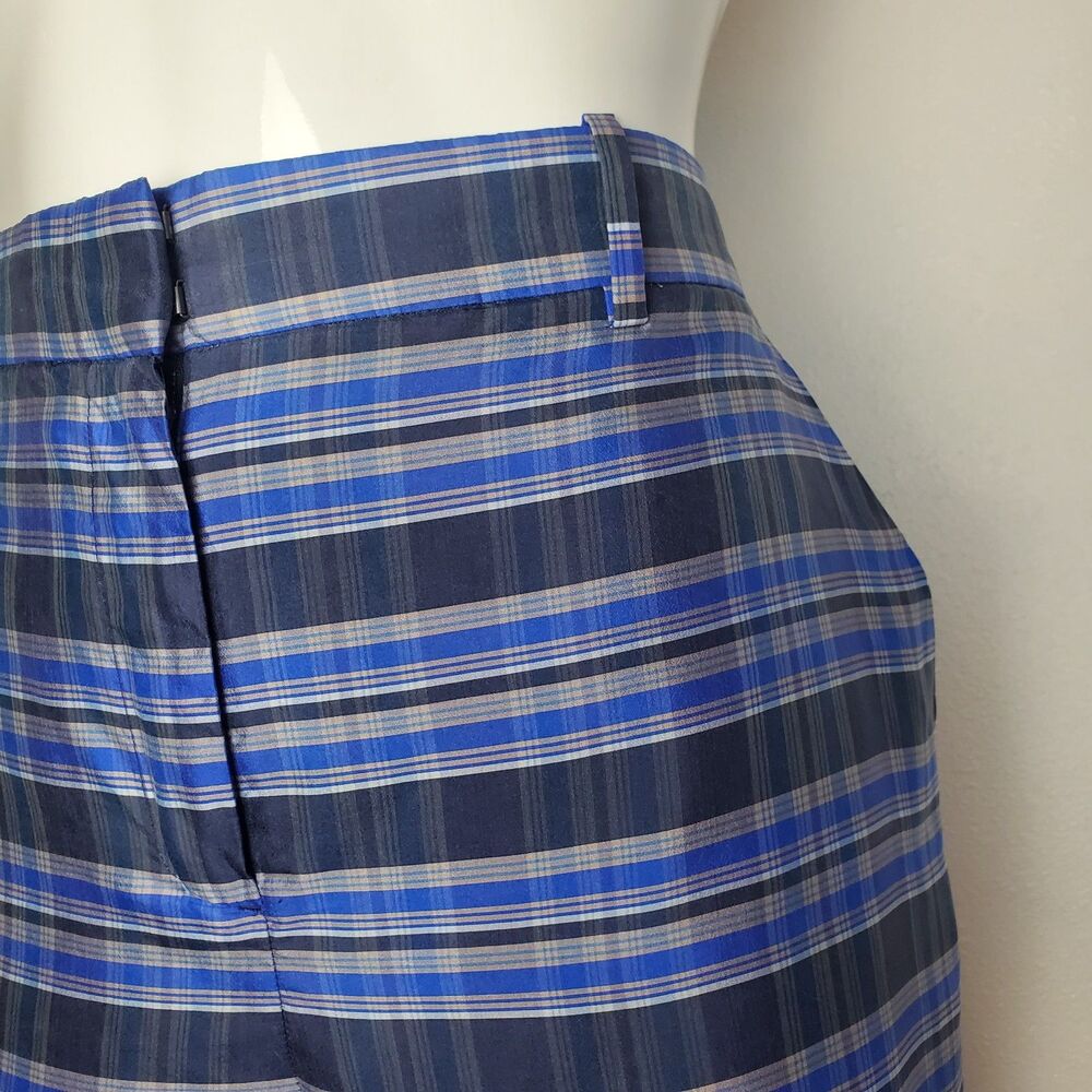 J. Crew Blue Plaid Silk Cropped Wide Leg Trousers - Picture 4 of 11